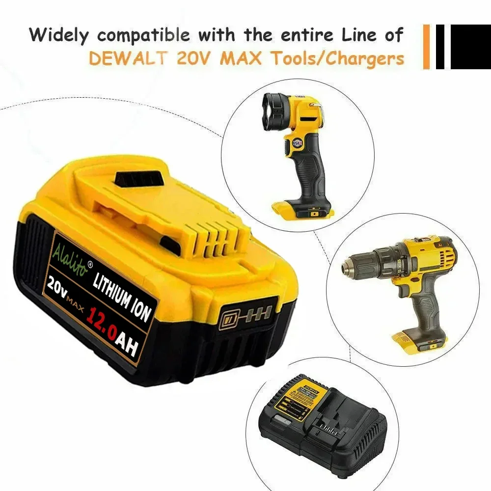 Оригинальный сменный литиевый аккумулятор DCB200 20 В 12000 мАч для Dewalt 18 DCB184 DCB182 DCB180