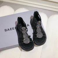childrens retro ethnic style casual sandals high top 2022 open toe rhinestone girls exquisite all match summer new kids fashion