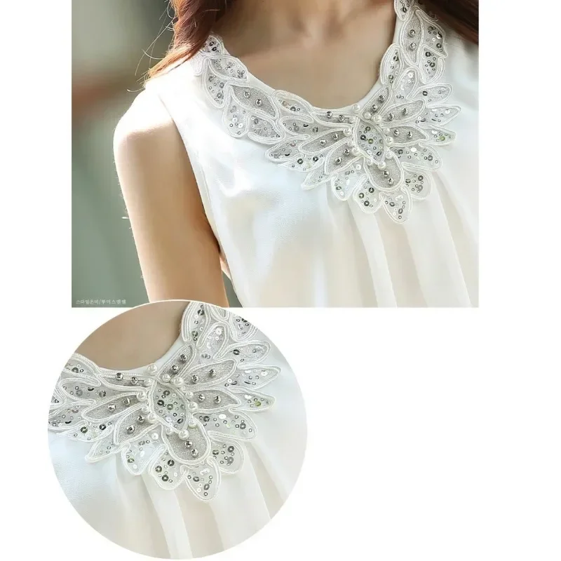 Женская шифоновая кружевная блузка без рукавов