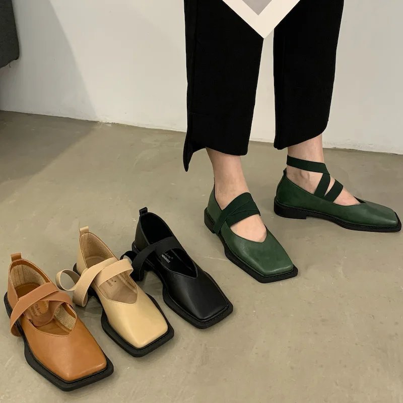 

British Style Small Leather Shoes Women22 Spring New French Retro Square Head Casual Women Shoes Lazy Thick Heel Mary Jane Shoes