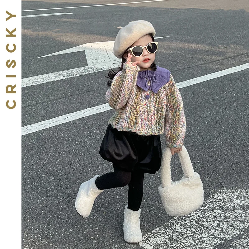 

Милые комплекты одежды для маленьких девочек, Осень-зима 2023, детская одежда для девочек, вязаный свитер с длинным рукавом и шорты, детские костюмы