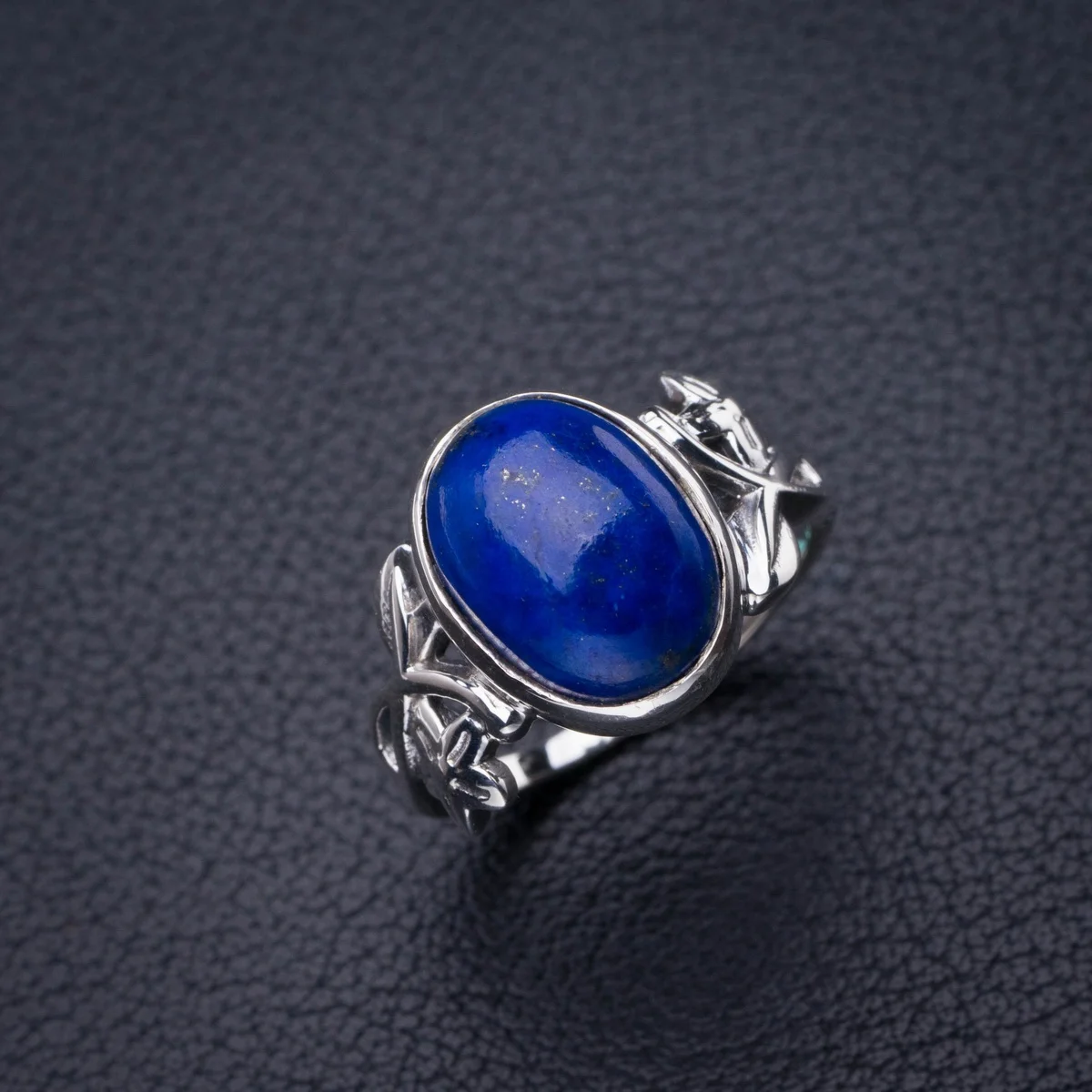

StarGems Natural Lapis Lazuli Flower Handmade 925 Sterling Silver Ring 8 D5095