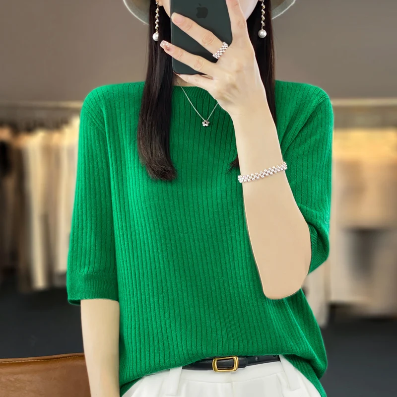 Женский шерстяной свитер с круглым вырезом повседневный трикотажный пуловер в