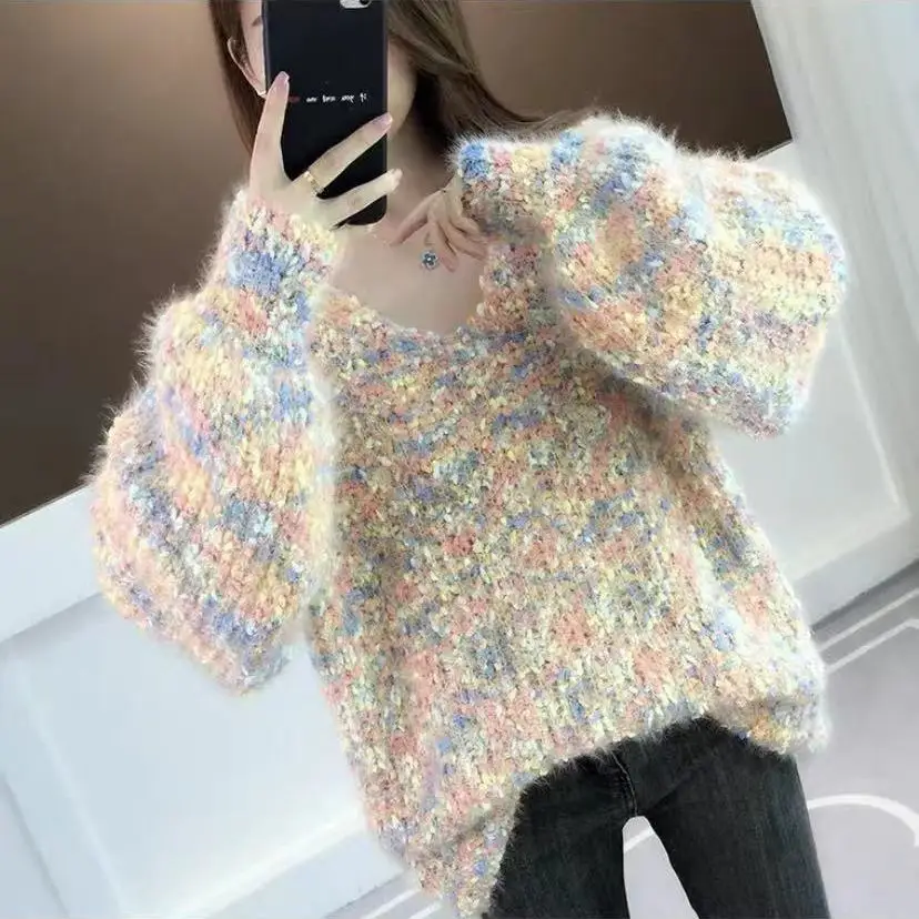 

Winter Women's Sweater 2022 Basic Vintage Warm Soft Elegent Long Sleeve Tops Loose Female Pullover Sleeve Knitted Sweater A21