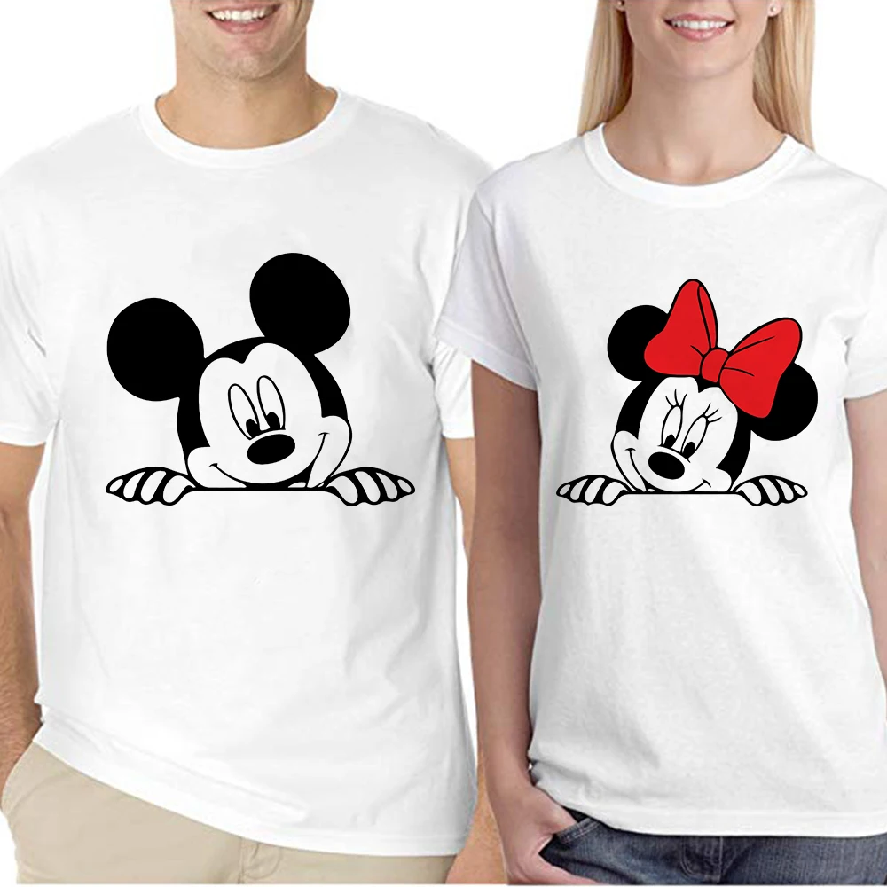 

Disney Cartoon Mickey Minnie Couple Valentine Printed T Shirt Tops Clothes Unisex Harajuku Lovers Tshirt Dropship