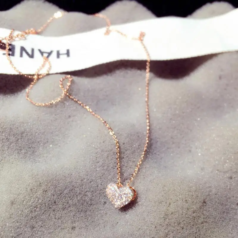 

Luxury Bling Inlay Zircon Love Heart Shape Necklace High Quality Exquisite Feminia Women Choker Wedding Bridal Jewelry Pendant