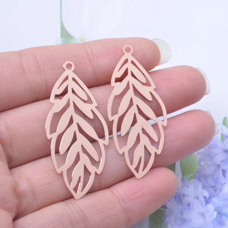 6 шт. 48*20 мм филигрань светло-золотые листья подвески розовое золото серебро цвет
