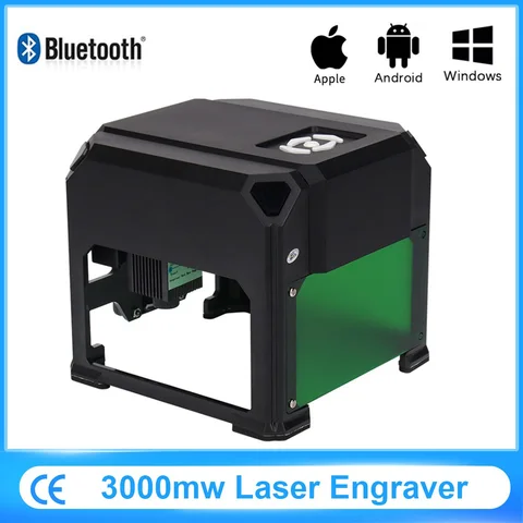 DIY мини лазерный гравер настольный принтер для логотипов и маркировок, 3000 МВт гравировальный станок с Bluetooth для дерева и кожи размер резки 80x80 мм