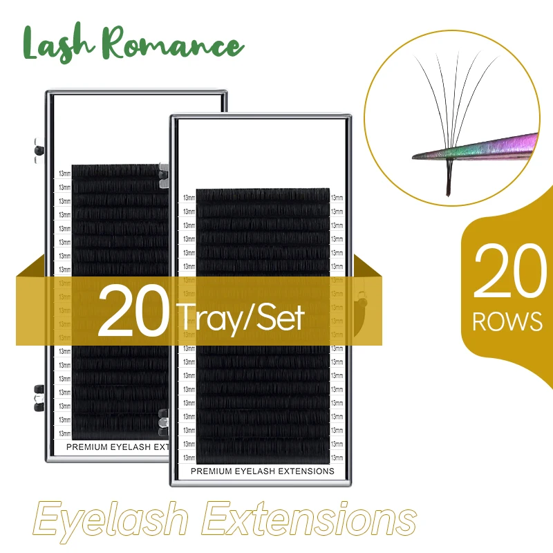 LASH ROMANCE leshes extension, four leaf grass shaped graft leshes, three kinds of curvature, wholesale 20 pieces