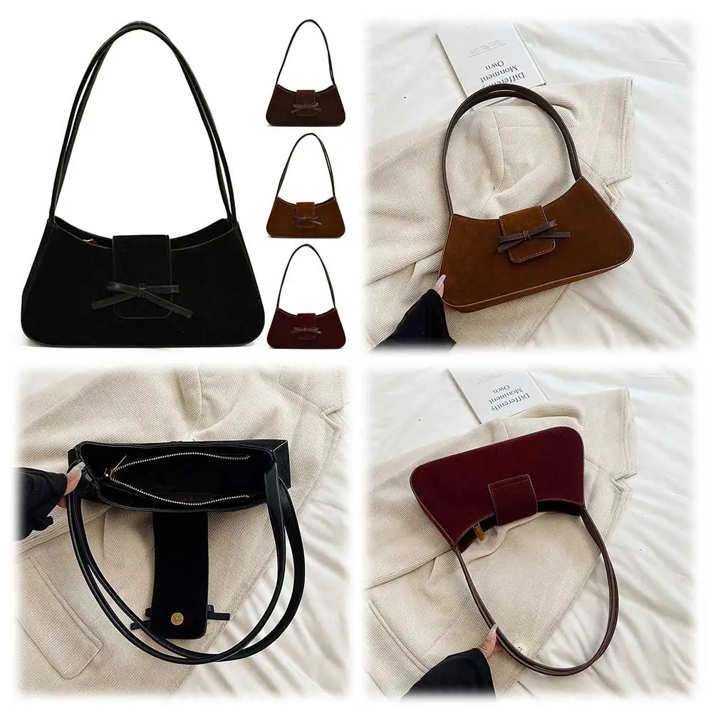 Женская сумка через плечо с застежкой-молнией и бантом замшевая модная