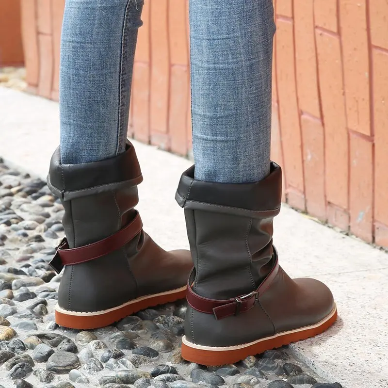 Large Size Women's Shoes 2022 Autumn New Buckle Retro Thick Bottom Non-slip Wear-resistant Middle Boots Women Cowboy Boots