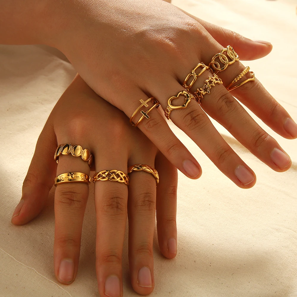 Регулируемое кольцо из нержавеющей стали с покрытием 18-каратного золота витое