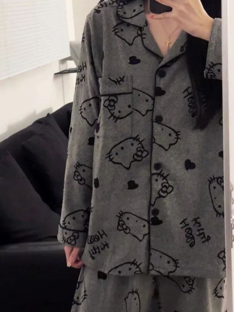 Осенне-зимние утепленные пижамы на флисовой подкладке женские японские модные