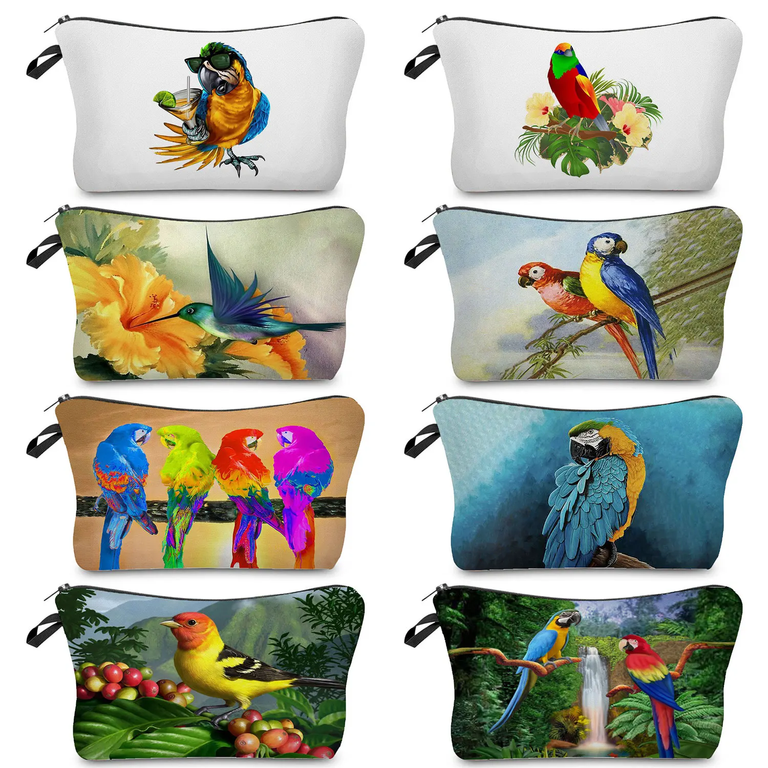 

School Teacher Gift Makeup Organizer Parrot Print Pencil Case Customizable Women's Cosmetic Bag Travel Outdoor Toiletry Bag