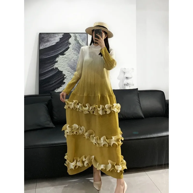 Женское кружевное платье миаке с длинным рукавом поясом на талии и высоким