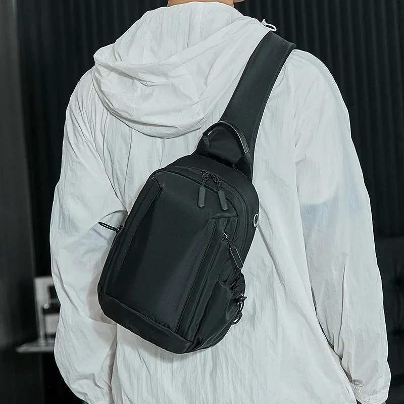 

Men's Chest Bag Fashion Shoulder Crossbody Bags for Man 2023 Oxford Cloth Techwear Sling Sports Cross Male Handbag Phone Black