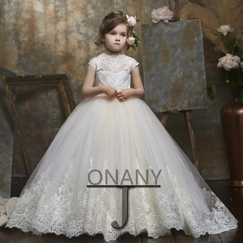 

JONANY Lively Flower Girl Dress Customised Appliques Lace Party Prom Pageant Vestido Little Girl First Communion Ceremony