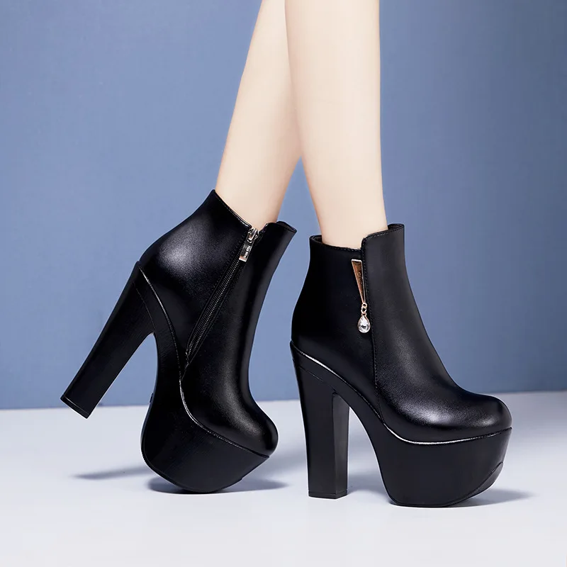Женские короткие ботинки на платформе 15 см женские ботильоны высоком каблуке