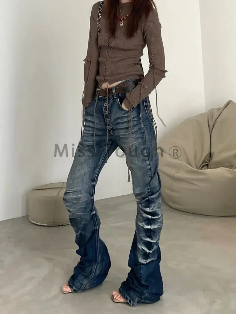 Джинсы в американском стиле ретро с рябью женские джинсы 2000-х годов Y2k новый