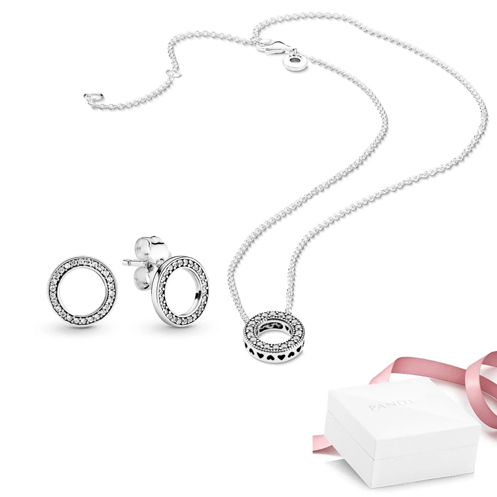 

925 silver jewelry certified original Women sets free shipping promotion gift round trendy necklace and earring zirconia new in