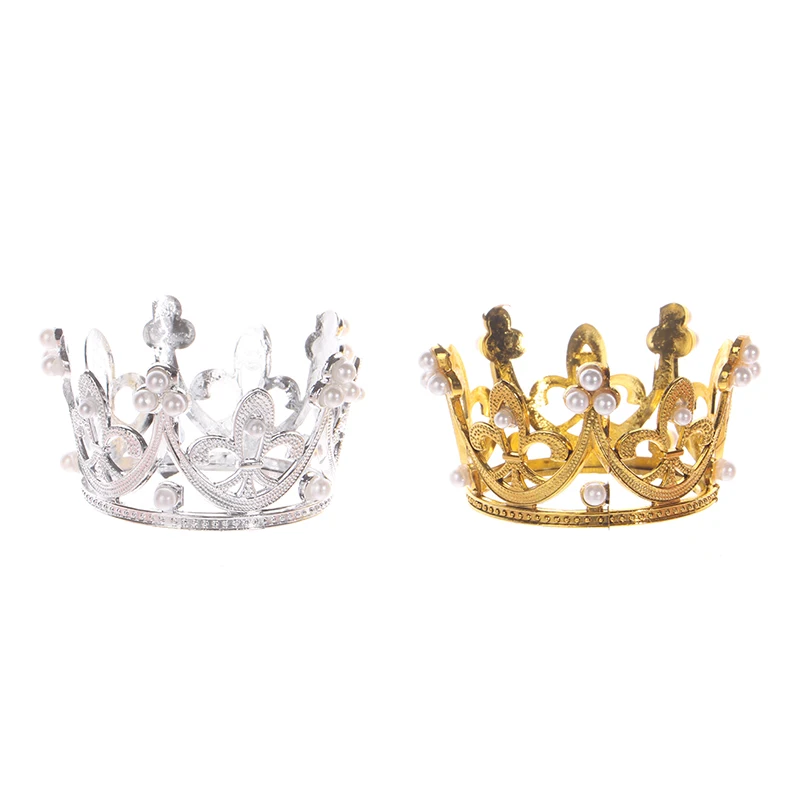 

1pc Mini Crown Cake Topper Princess Pearl Tiara Ornaments Baby Shower Birthday Wedding Party Supplies DIY Cake Decoration