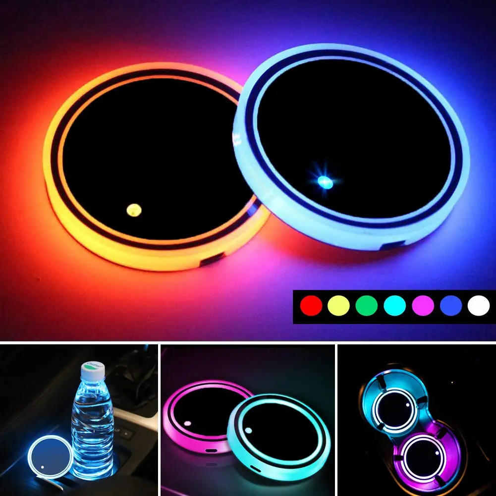 2 adet araba LED bardak tutucu otomotiv İç mekan lambası USB atmosfer ışığı içecek tutucu LED araba su bardağı işıkları Anti-kayma bardak