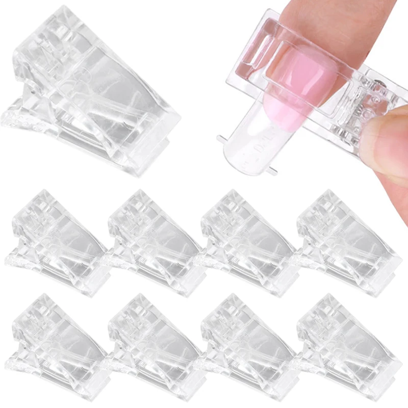 

10PCS Transparent Nail Art Clips Gel Polish Fixed Quick Extension Fingernail Building Tips Plastic Crystal Clamps Manicure Tools