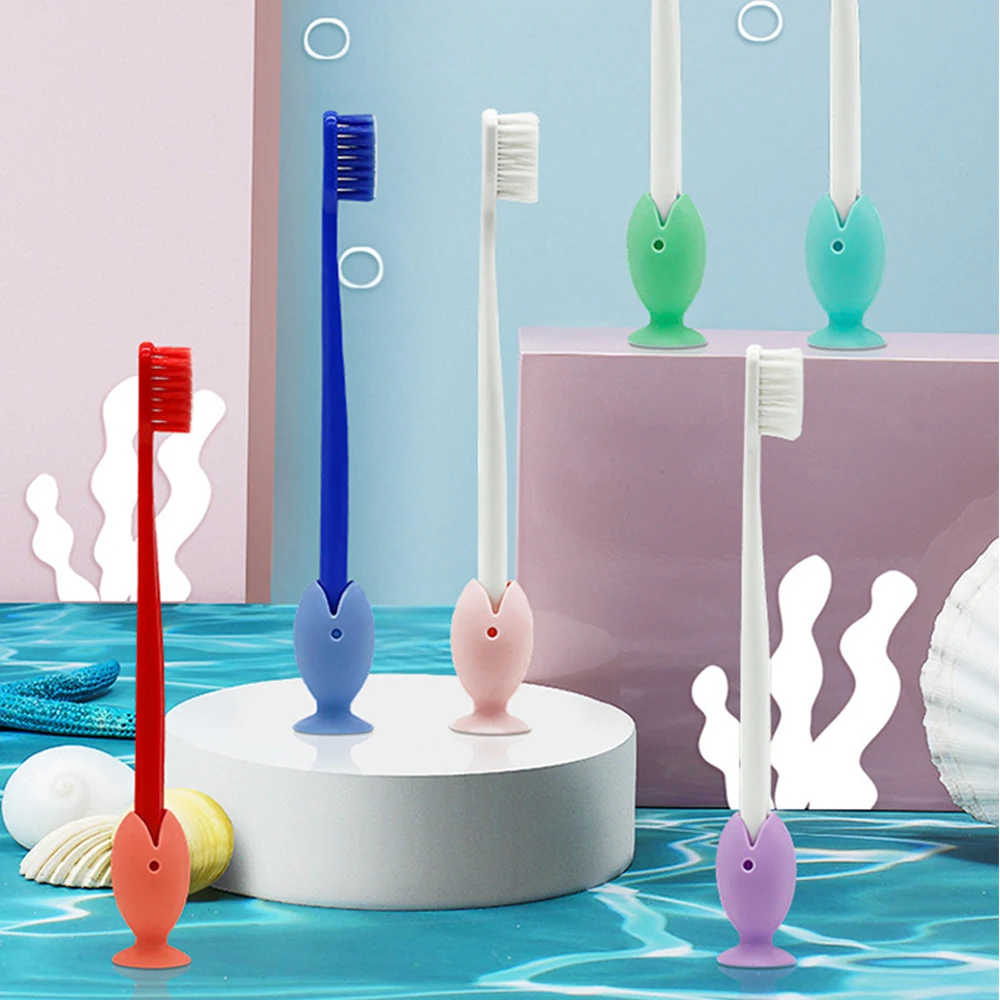 

6/1 PCS Fish Shape Silicone Toothbrush Hanger With Suction Cup Travel Standing Toothbrush Holder Multifunction Toothbrush Case