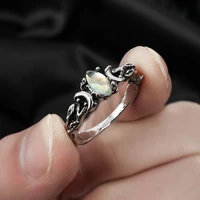 women alloy double moon blue gemstone geometric ring moonlight gems rings retro fashion finger rings bridal jewelry