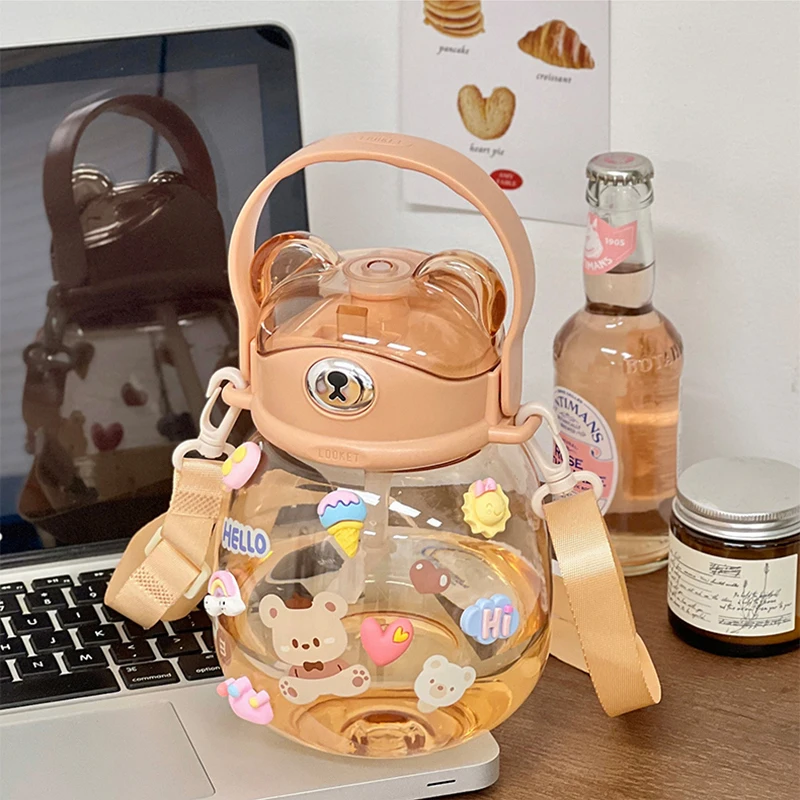 

1.3L Large Capacity Mug BPA Free Travel Tumbler Portable Drinking Kettle Kawaii Water Bottle For Girls Cute Straw Cup With Strap