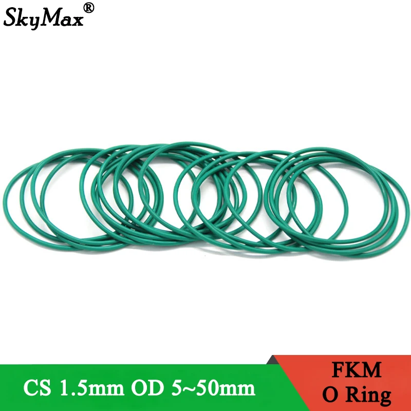 

20pcs CS1.5mm OD 5~50mm Green FKM Fluorine Rubber O Ring Sealing Gasket Insulation Oil High Temperature Resistance Green