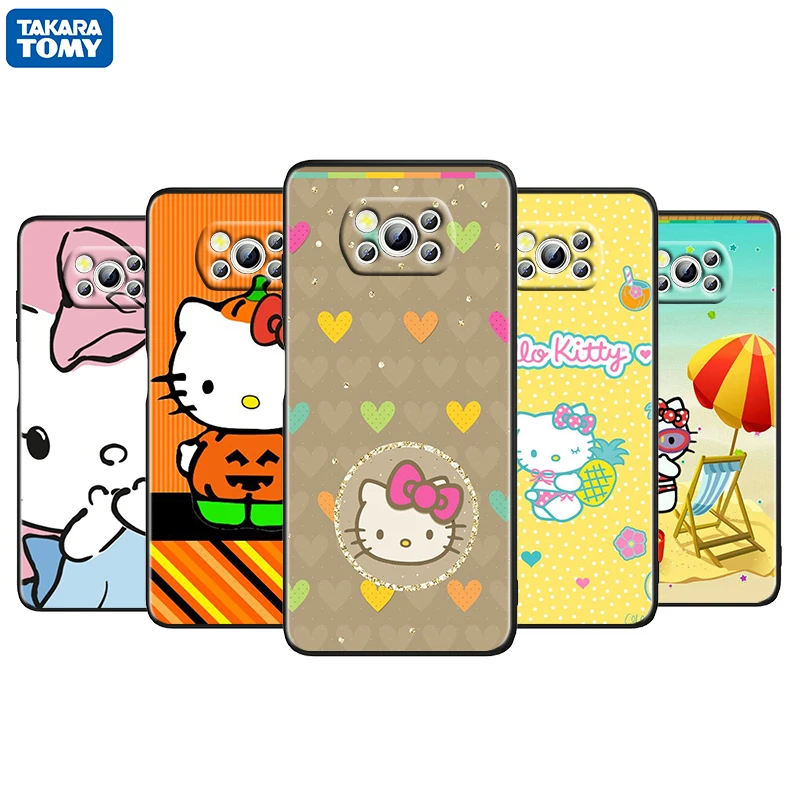 

Cartoon Girl HelloKitty For Xiaomi Poco M4 X3 F3 GT NFC M3 C3 M2 F2 F1 X2 Pro Mi Mix3 Soft Black Phone Case Cover Fundas Coque