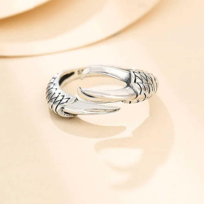 S925 Sterling Silver Vintage Adjustable Dragon Claw Eagle Claw Blank Ring Base For 8mm Cabochons Cameo Jewelry Making Accessorie