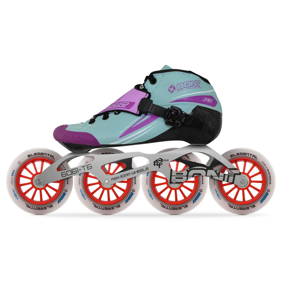 

Speed Skate Shoes Original Bont Jet 2PT Inline Skates Heatmoldable CarbonFiber Boot 4*90/100/110mm 6061 Elemental Wheel Skating