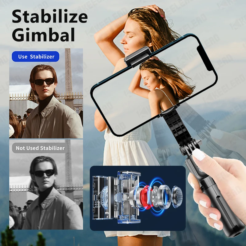 Фото Стабилизатор TOKQI Gimbal с защитой от тряски, из алюминиевого сплава, с подсветкой, селфи-палка, штатив 360° °   Поворотный механизм для съемки в путешествиях и прямых трансляциях №1