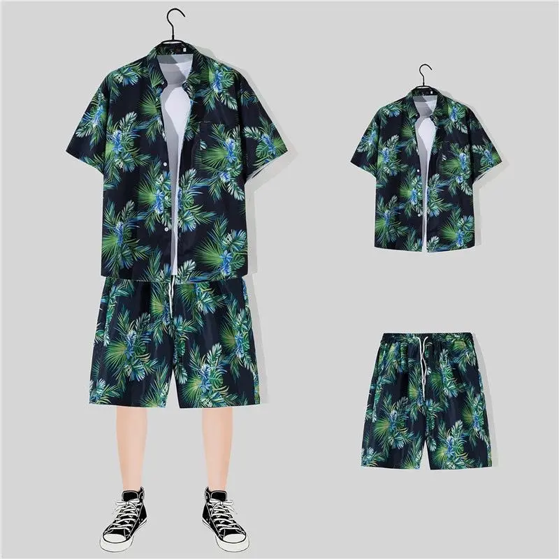 Men's Casual Hawaiian Shirt Suit 2023 Summer Beach Quick Dry Printed Short-sleeved Sets Fashion Tops Shirts + Sports Shorts Set
