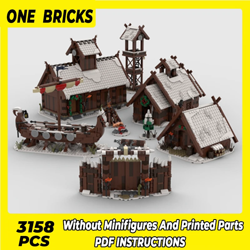 

Moc Building Blocks Street View Winter Viking Village Technical Bricks DIY Assembly Construction Toys For Childr Holiday Gifts