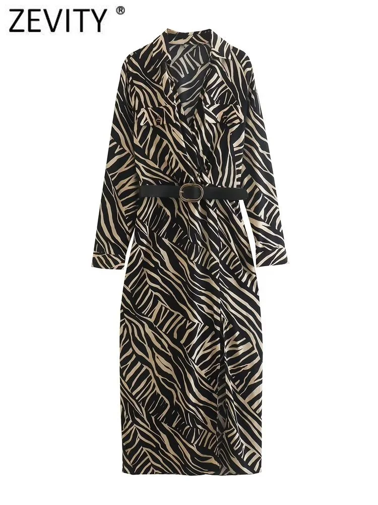 

Женское винтажное платье миди Zevity, облегающее плиссированное платье с животным принтом в полоску, оборками и разрезом, шикарное платье с бо...