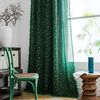 bohemian style tulle striped curtain for bedroom living room cotton linen print decorative curtains with tassels home decoration