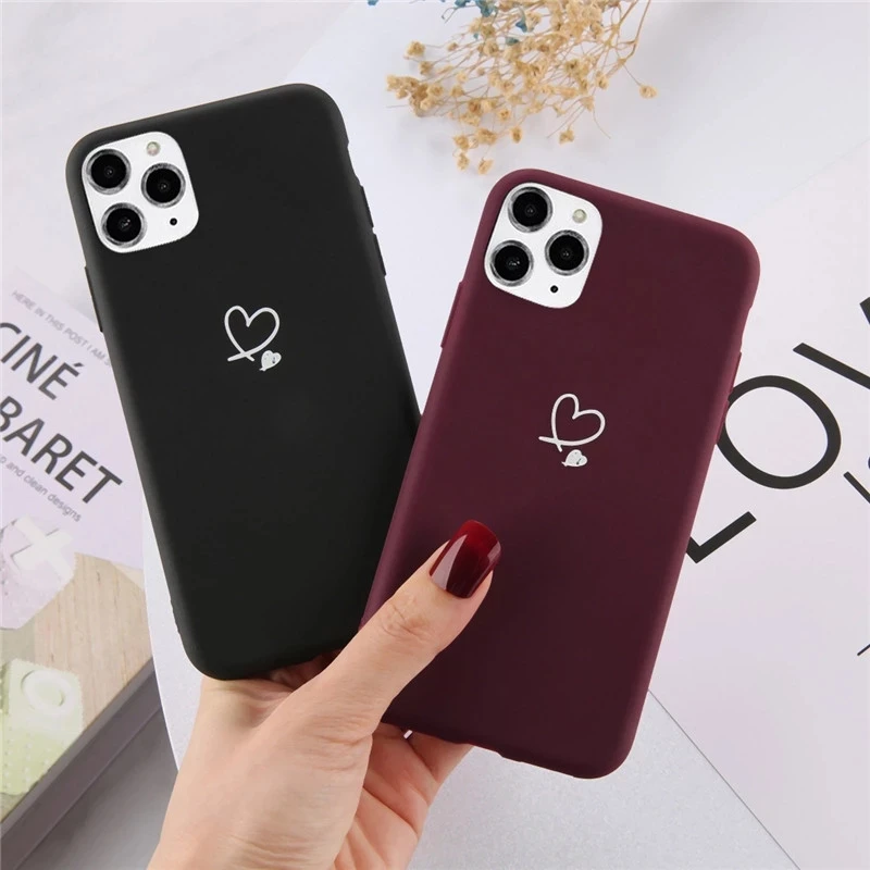 

For iPhone 13 Pro Max Case Candy Color Love Heart Couples Phone Case For iPhone 11 12 Pro Mini X XR XS Max Soft Silicone Cover