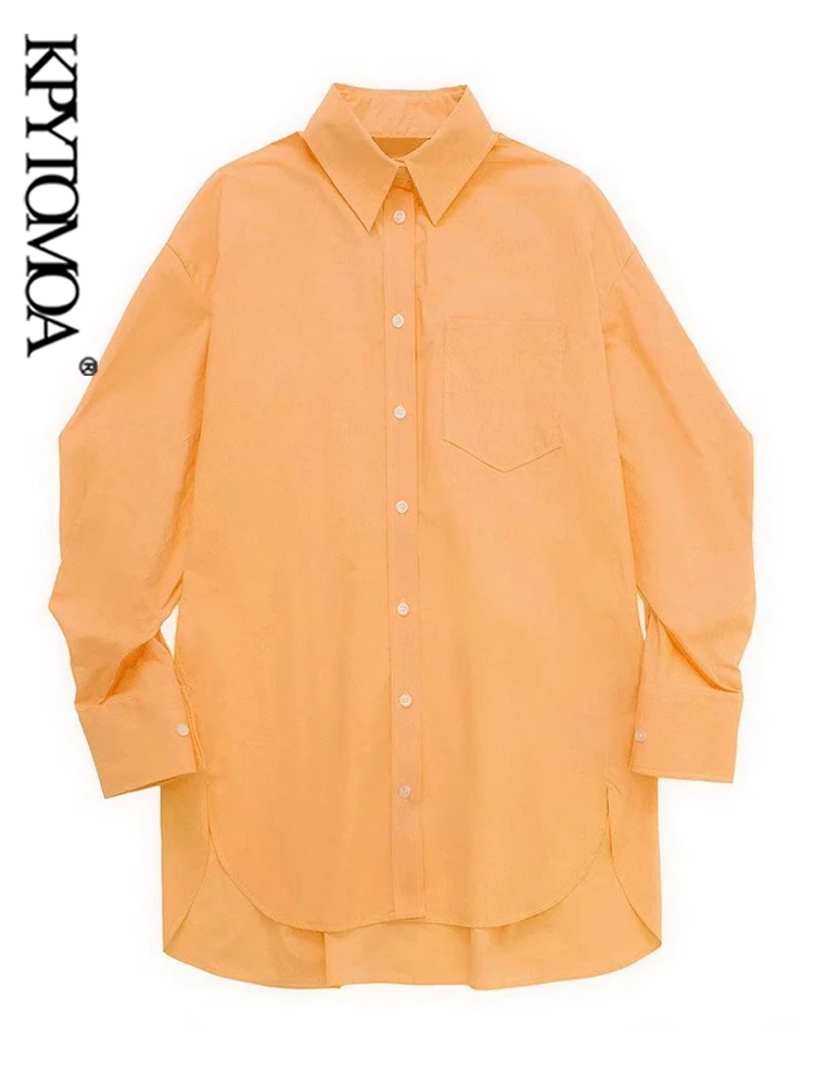 

KPYTOMOA Женская мода с накладным карманом большой размер Женская винтажная блузка с длинным рукавом на пуговицах женские блузки Блузы шикарны...