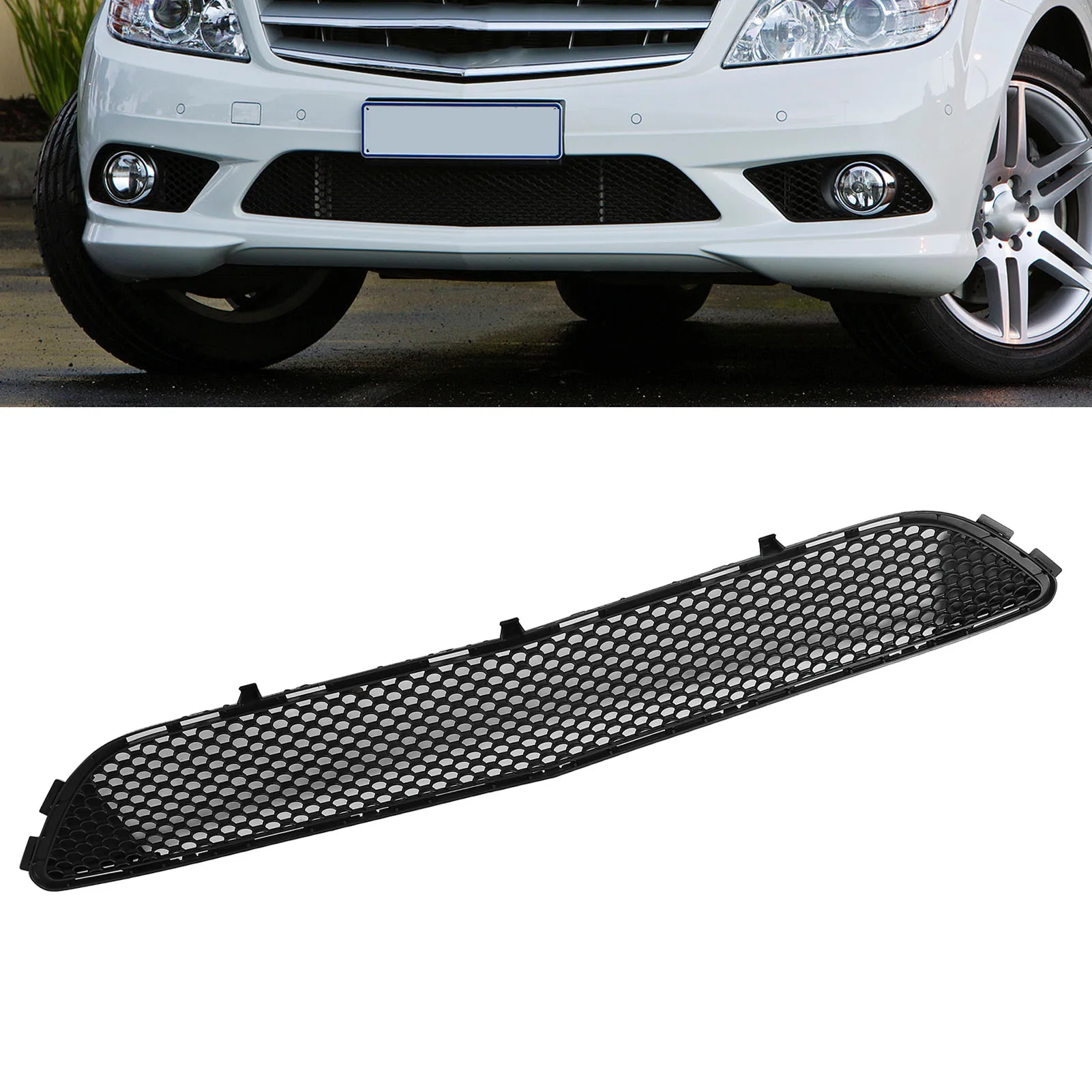 Фото Для C‑Class W204 Amg Line 2008–2011 годов выпуска, нижняя решетка переднего бампера 2048850153, высокопрочная защитная прочная центральная сетчатая решетка. №3
