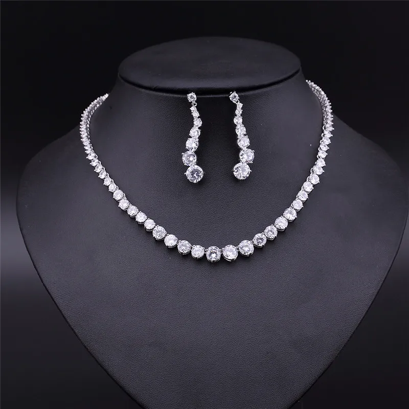 

RAKOL Classic Brilliant Cubic Zirconia Necklace Earrings for Women Trendy Jewelry Sets Bridal Dress Accessories Anniversary Gift