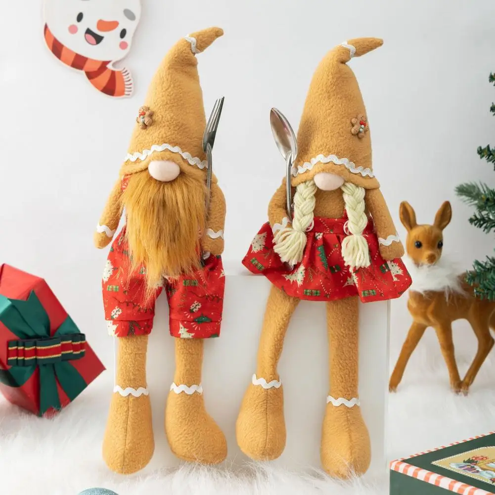 

Rudorf Doll Festive Gingerbread Man Couple Dolls Christmas Long-legged Ornaments for Warm Holiday Decor Unique Faceless Dolls