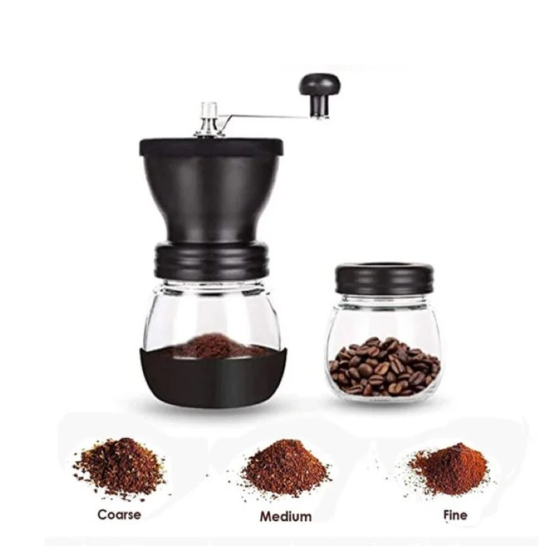 

Hand Coffee Mill Adjustable Portable stainless Steel Coffee Bean Grinders Clear Glass Jars Silicone Cover French Press Espresso