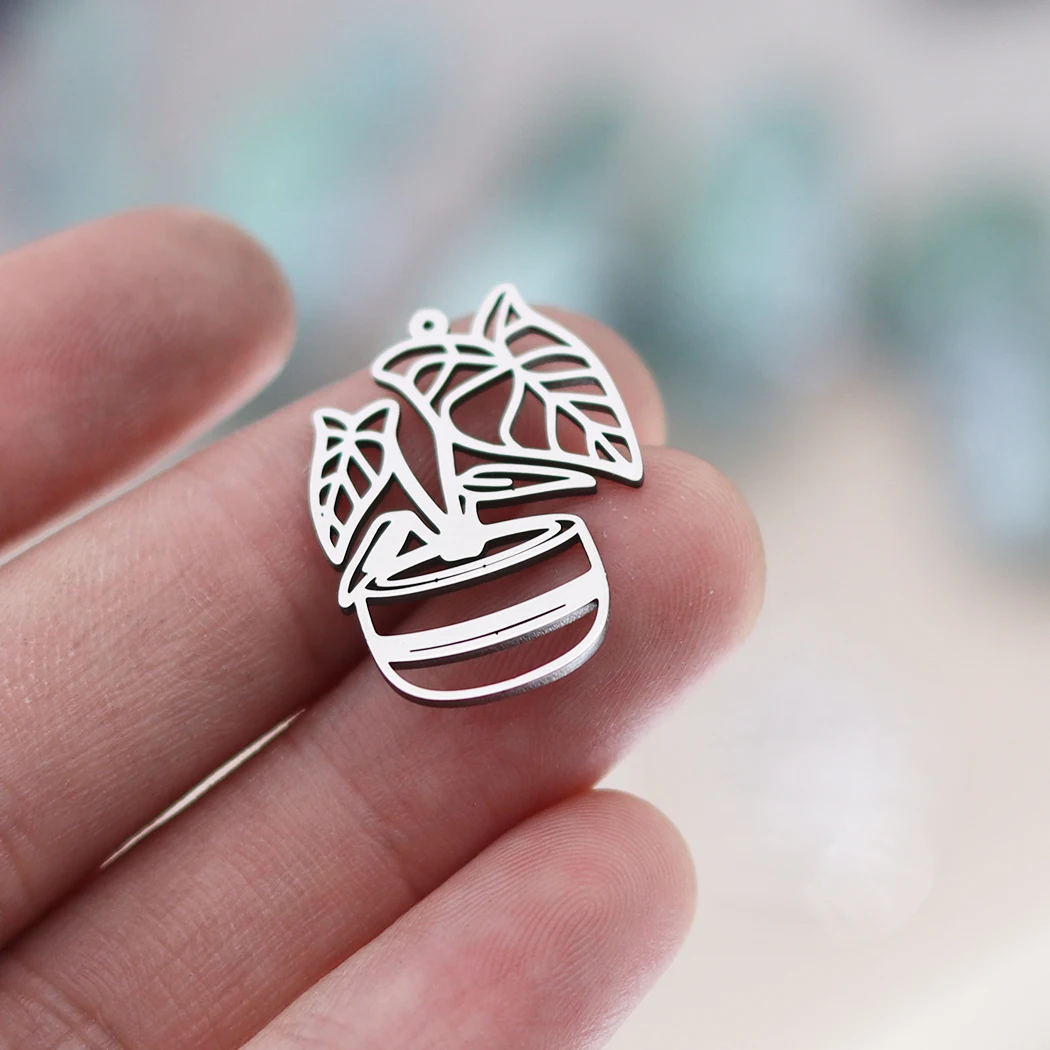 Подвески с зелеными растениями в горшке 3 шт. длинные кисточки для поделок серьги