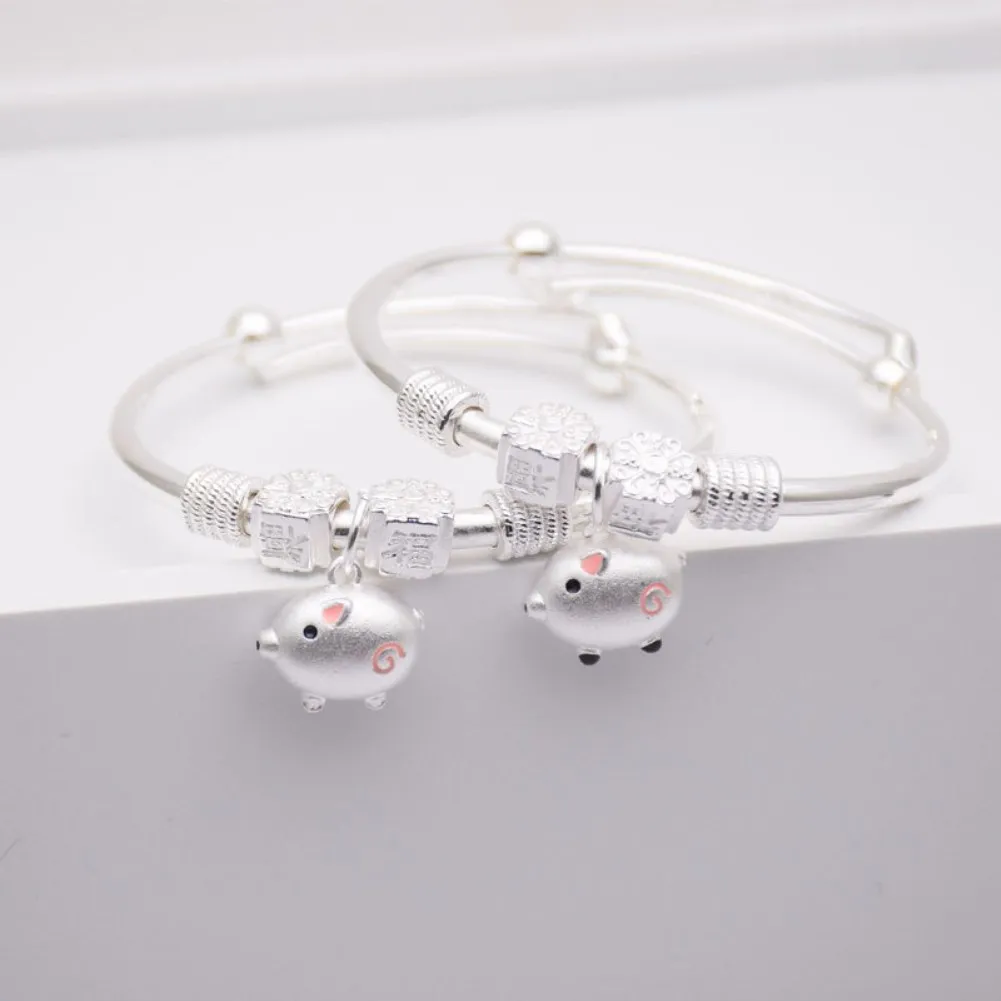 

Pig baby foot silver bracelet 999 sterling silver anklet baby child boy boy child first moon gift silver jewelry