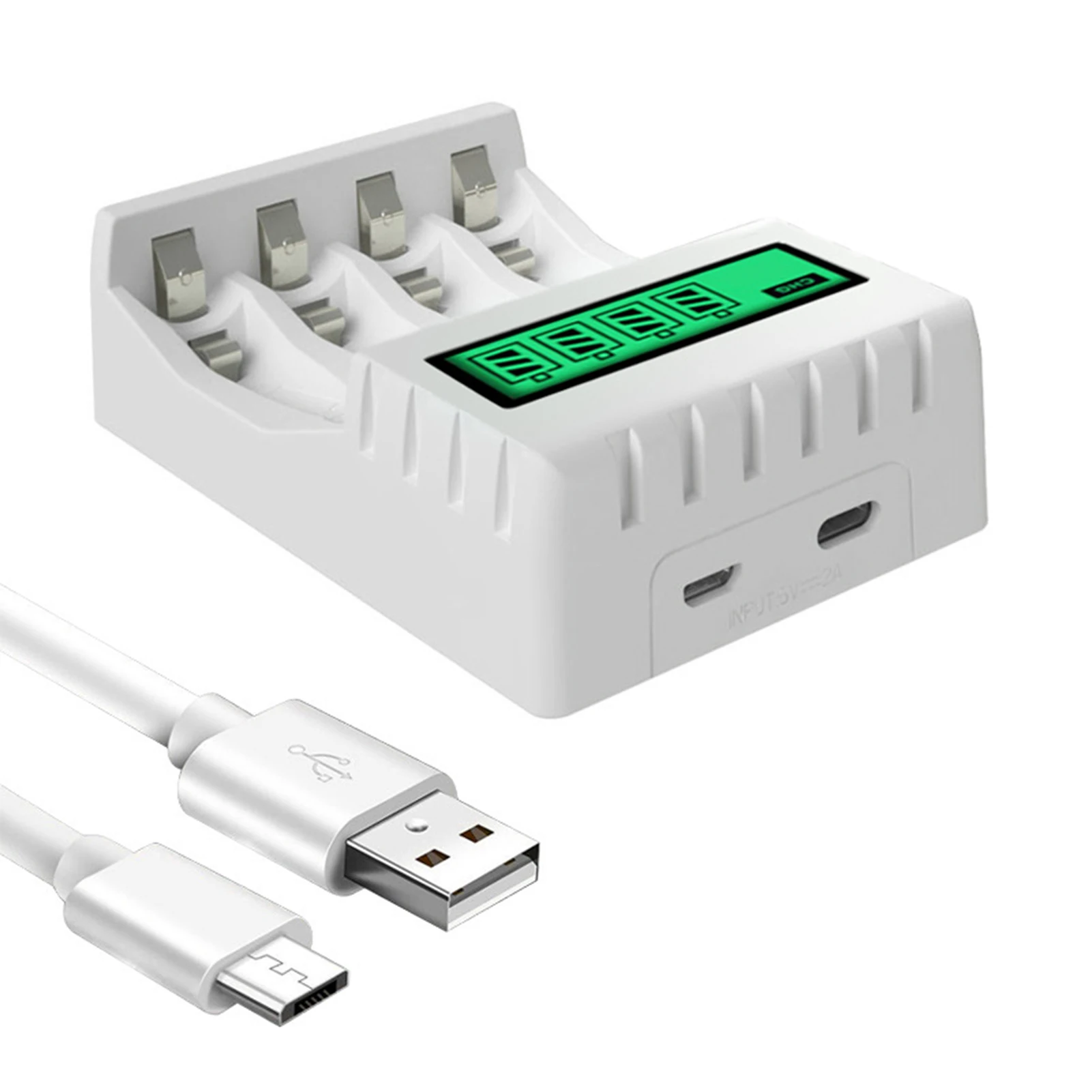 

White Practical ABS Professional Fast 4 Slots LCD Display Battery Charger Home AA AAA Fireproof Multi Protection Auto Shut-Off