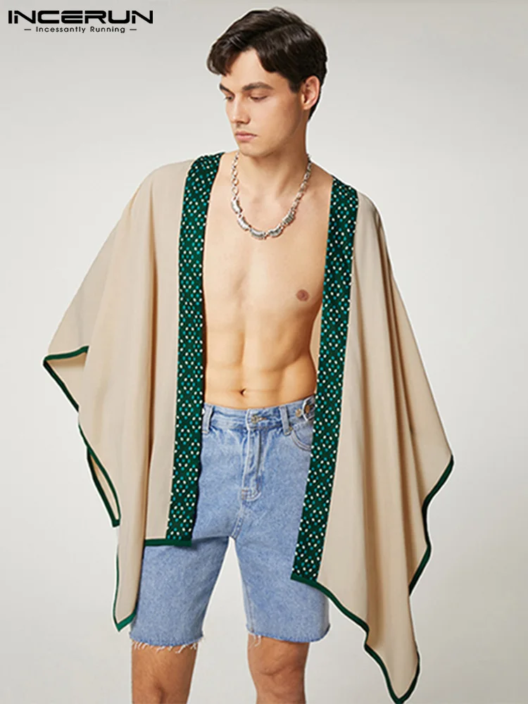 

INCERUN Men Irregular Shirt Patchwork Loose 2022 3/4 Sleeve Casual Cardigan Cloak Open Stitch Streetwear Vintage Camisa S-5XL 7