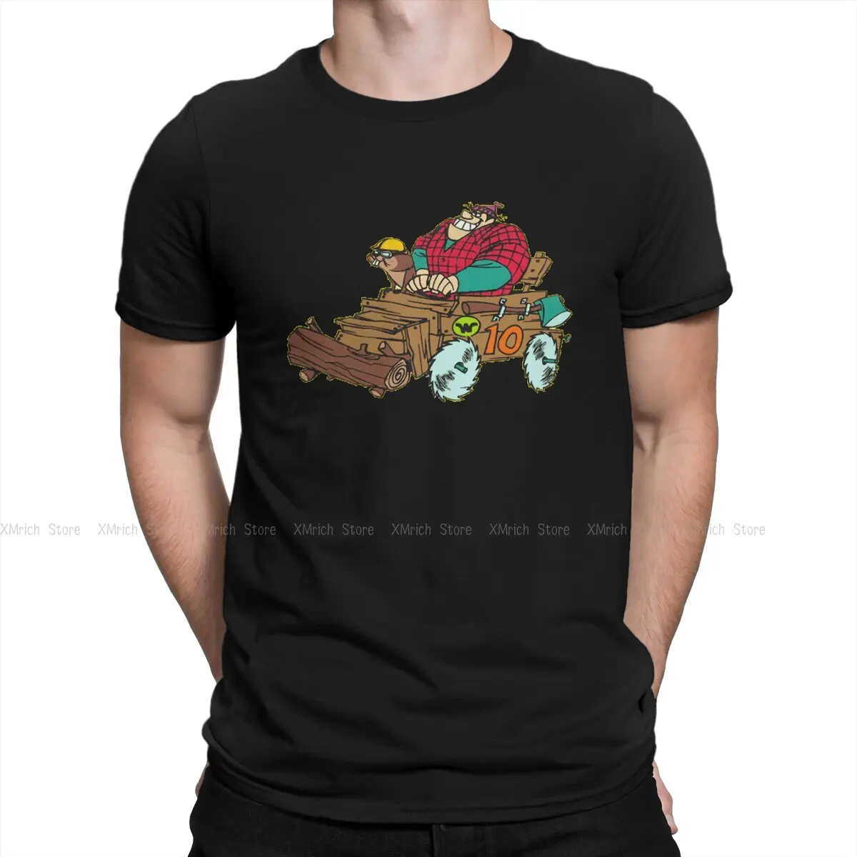 

Men Wood Car T Shirts Wacky Races 1968 Anime Pure Cotton Clothing Funny Short Sleeve Crewneck Tee Shirt Original T-Shirt